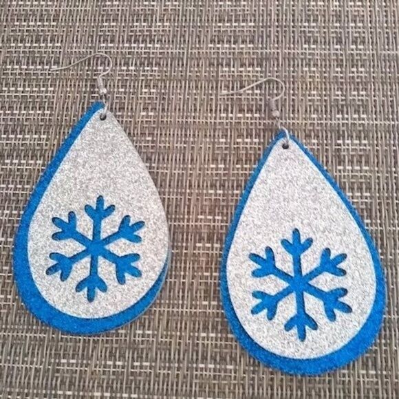 Sparkle 2 Layer Snowflake Teardrop Earrings - Picture 2 of 7